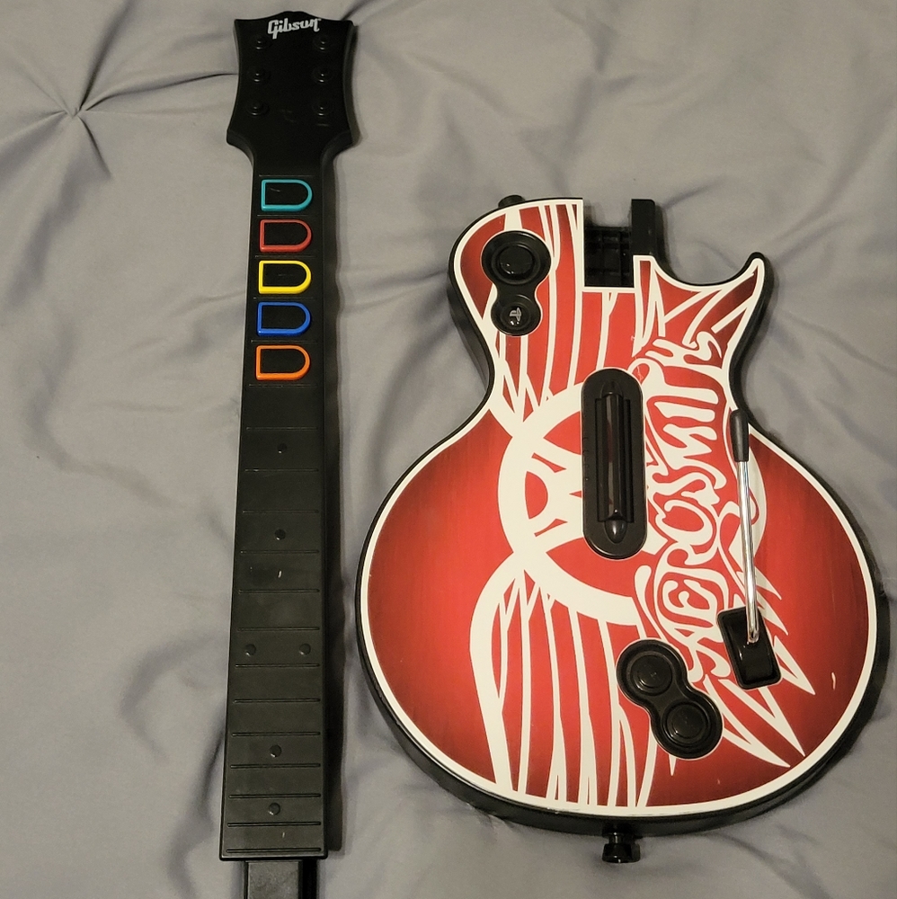 XBOX 360 Gibson Les Paul Guitar Hero Controller Aerosmith TESTED Red Octane